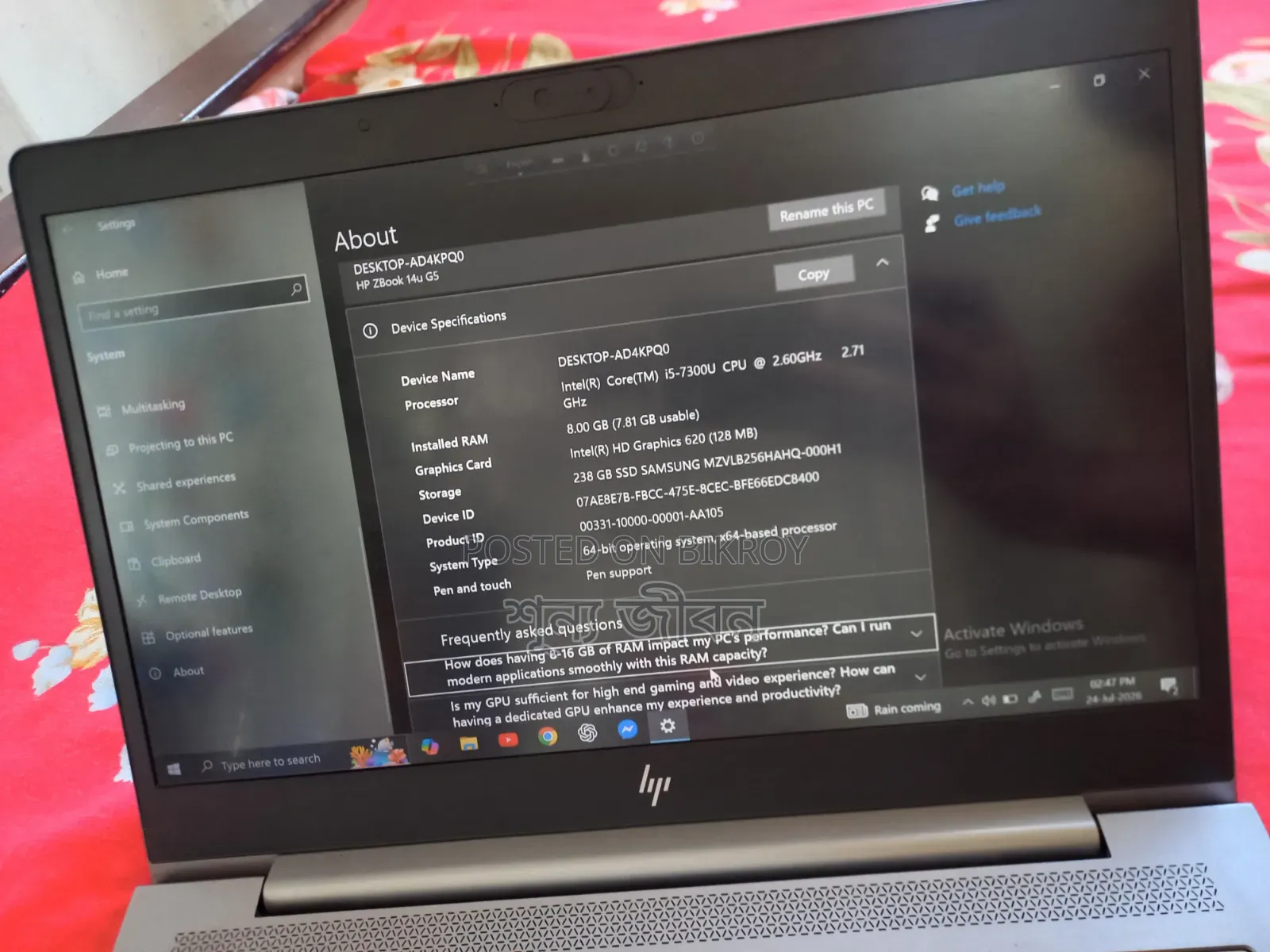 Laptop HP ZBook 14u G5 8GB Intel Core i5 SSD 256GB