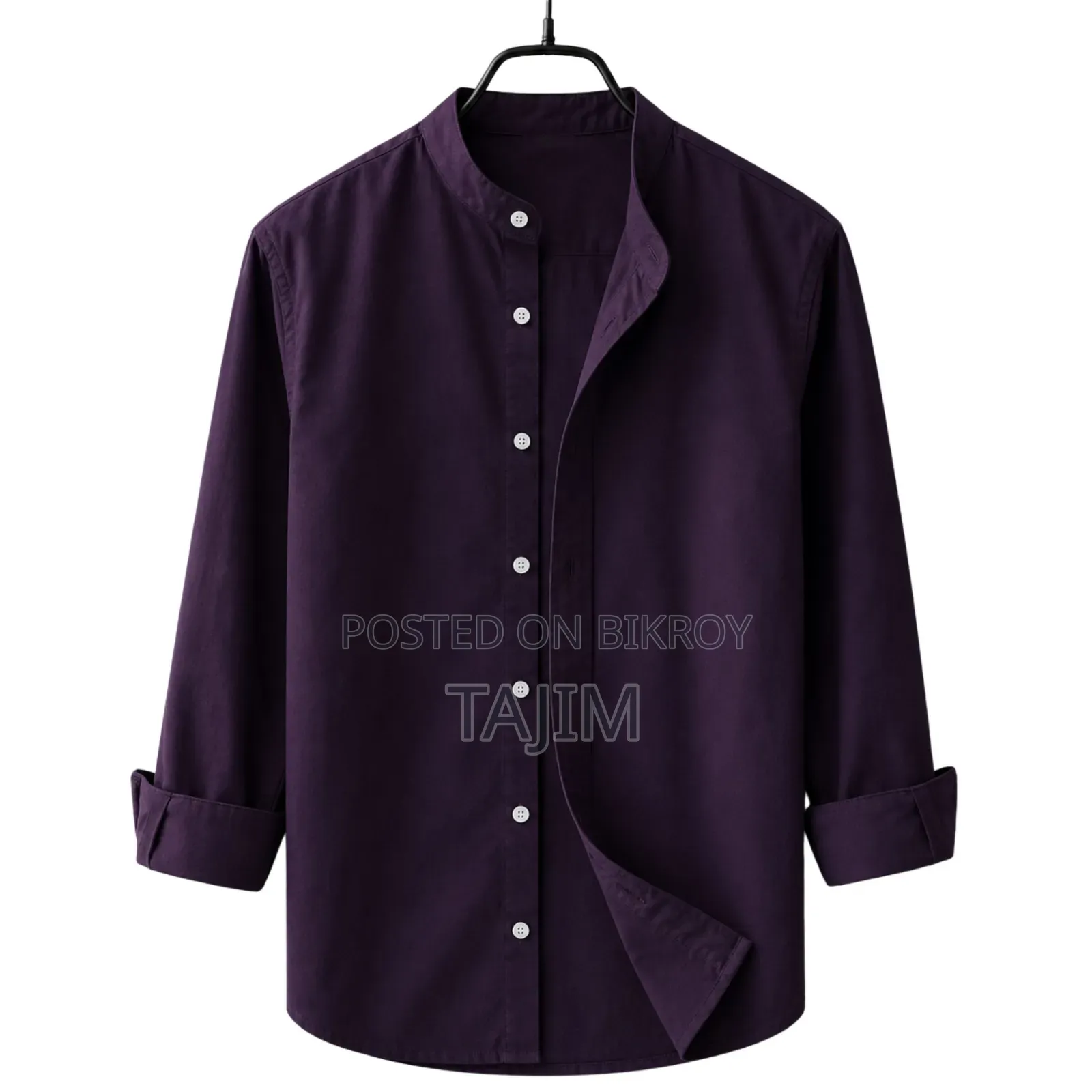 Premium Quality Solid Band Collar Long Sleeve Shirt