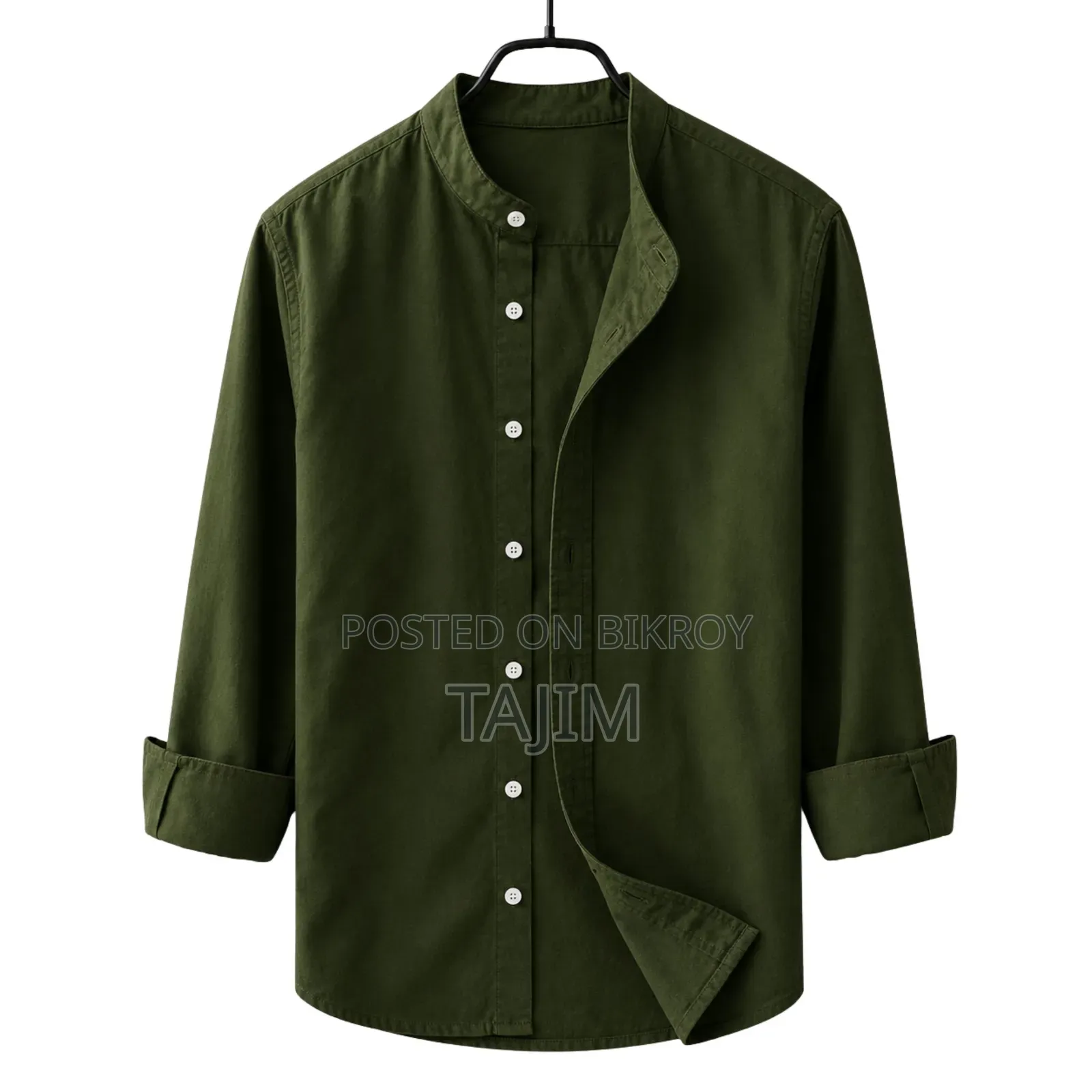Premium Quality Solid Band Collar Long Sleeve Shirt