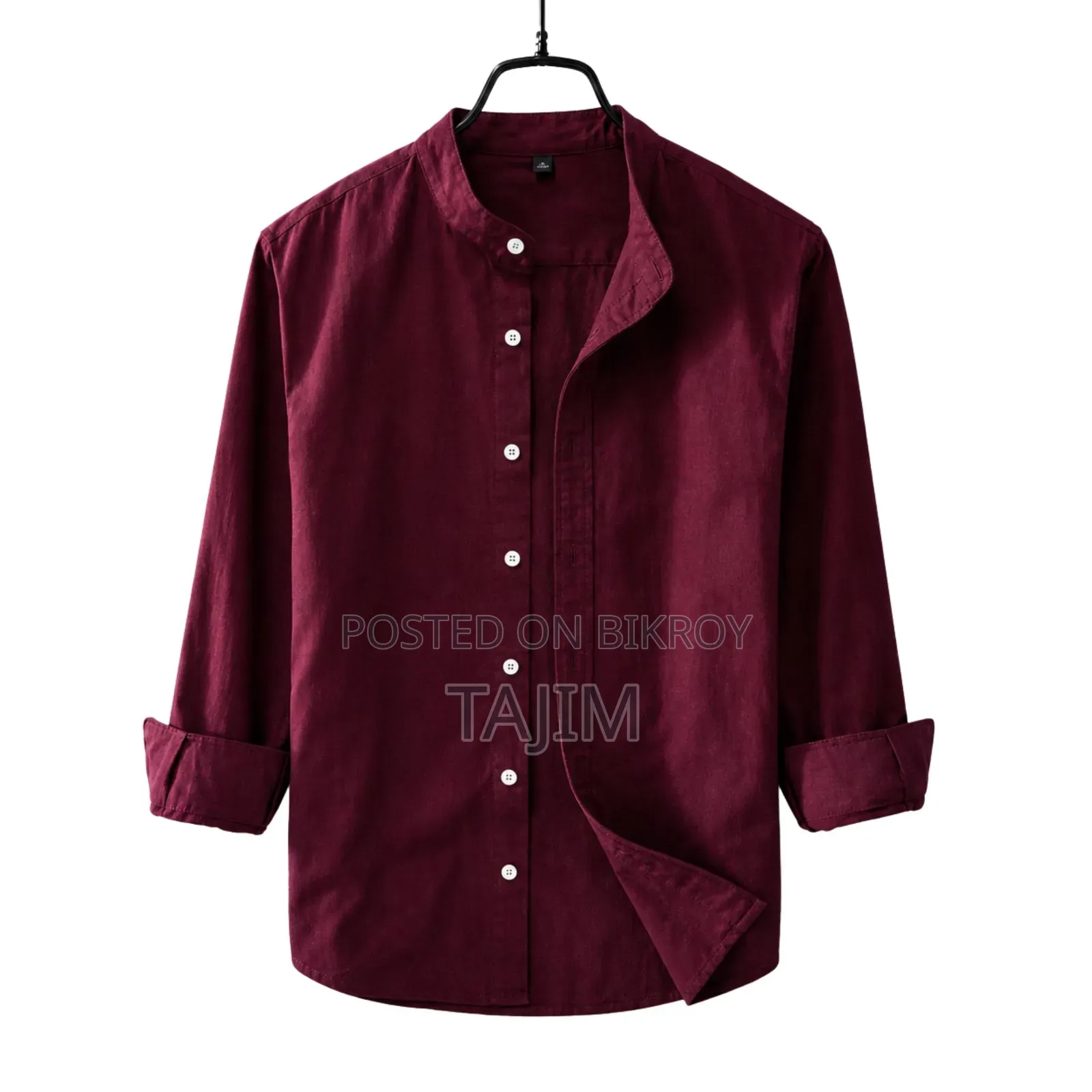 Premium Quality Solid Band Collar Long Sleeve Shirt