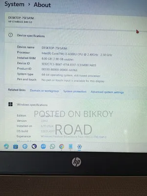 ল্যাপটপ HP EliteBook 840 G3 8GB ইন্টেল কোর আই৫ SSHD+SSD 500GB