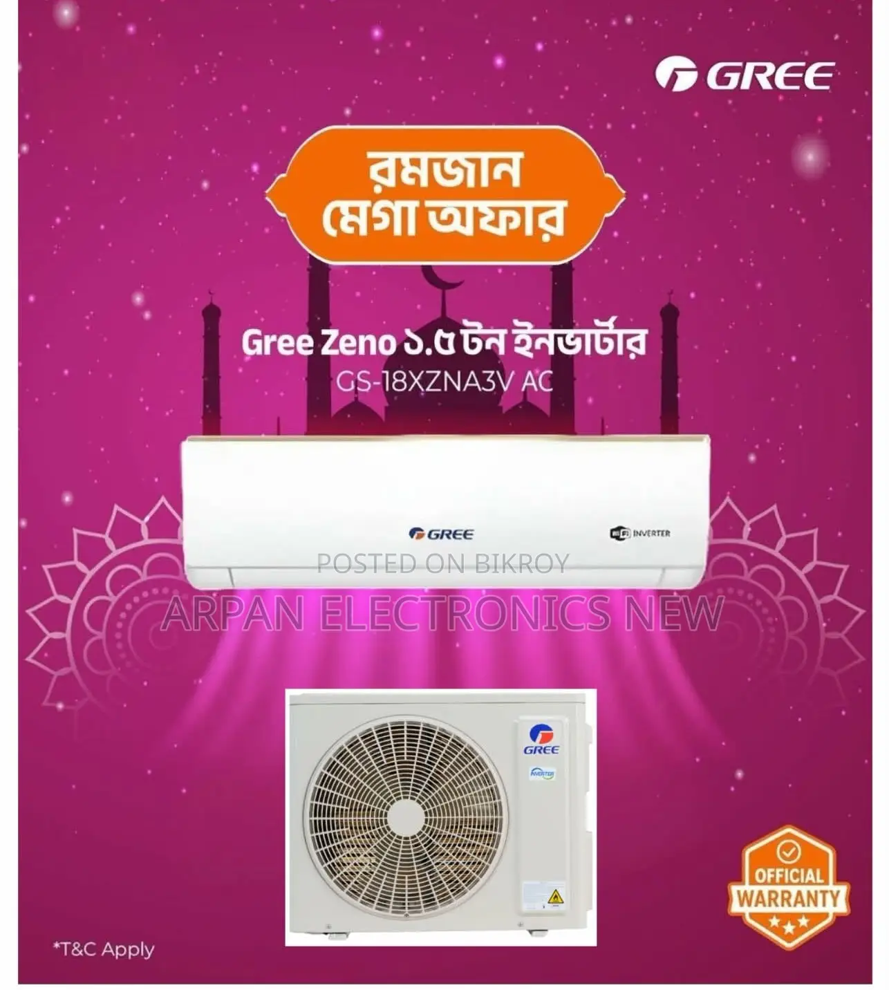 Gree Split Type Air Conditioner ( 1.5 Ton Inverter) LED Display