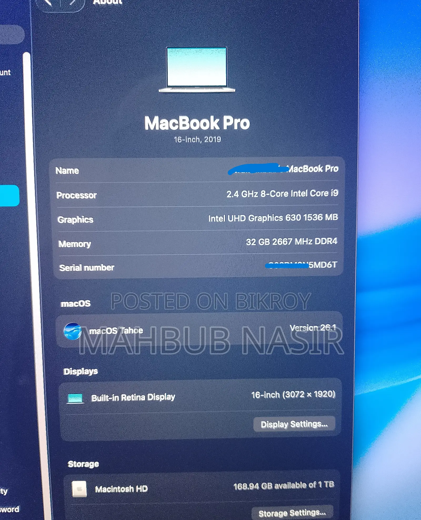 Laptop Apple MacBook Pro 2019 32GB Intel Core i9 SSD 1TB