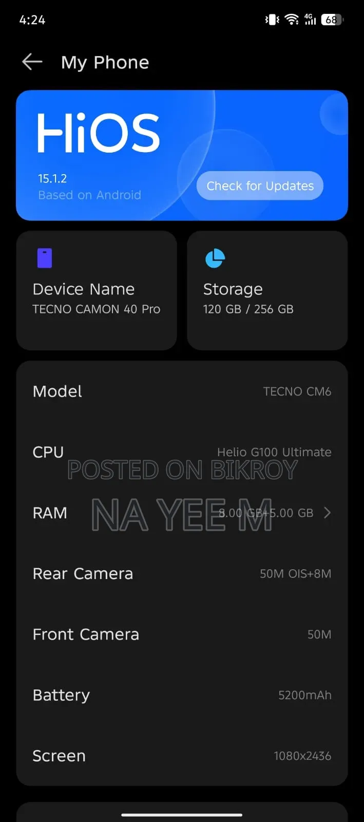 Tecno Camon 40 Pro 4G 256 GB Black