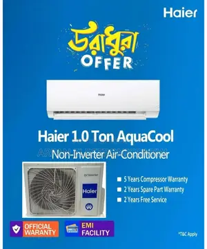 1.0 Ton Non Inverter AC Haier or EMI and 5 Years Warranty