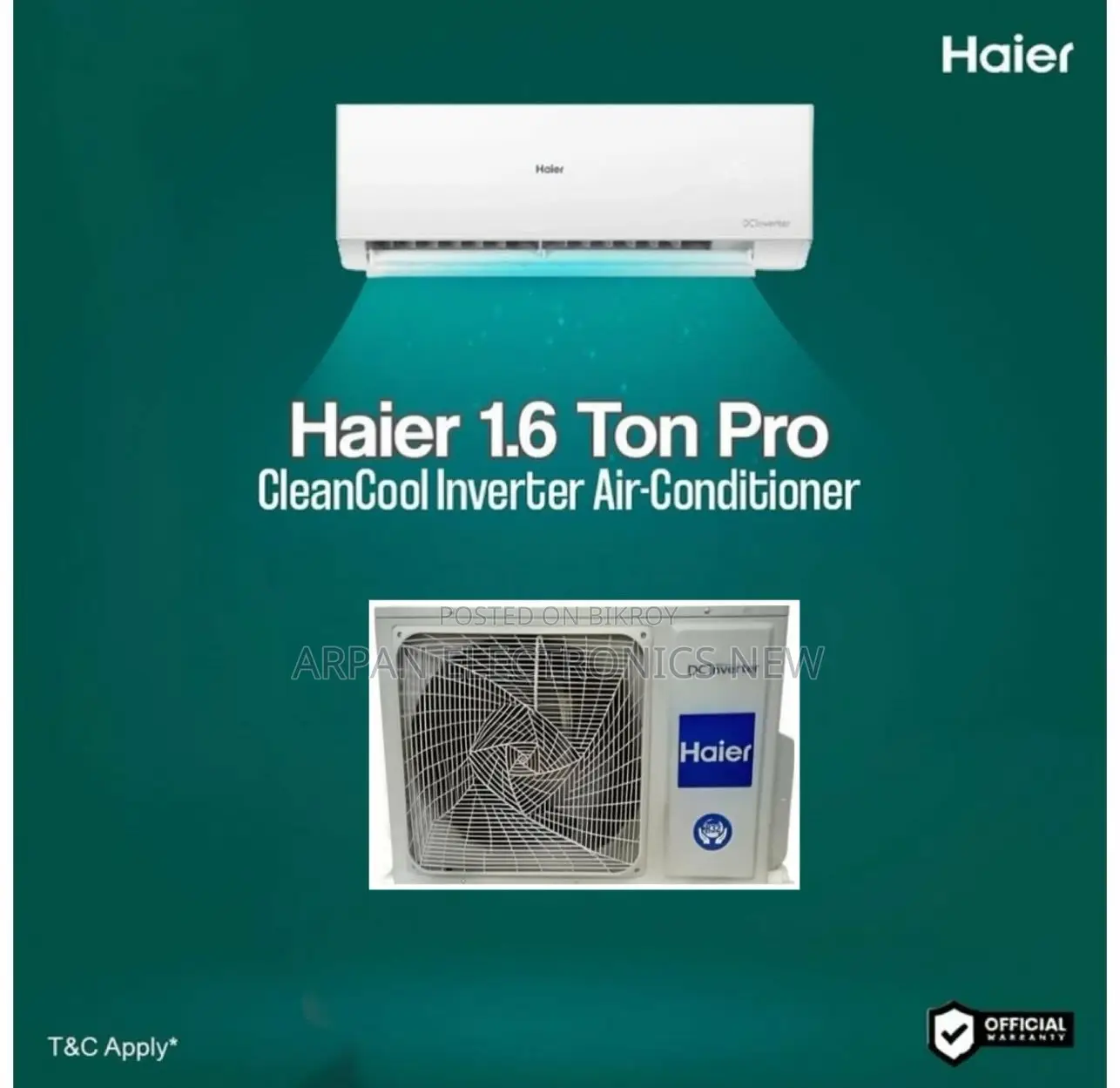 ১২ বছরের কম্প্রেসর ওয়ারেন্টিসহ Haier Inverter 1.6 Ton AC
