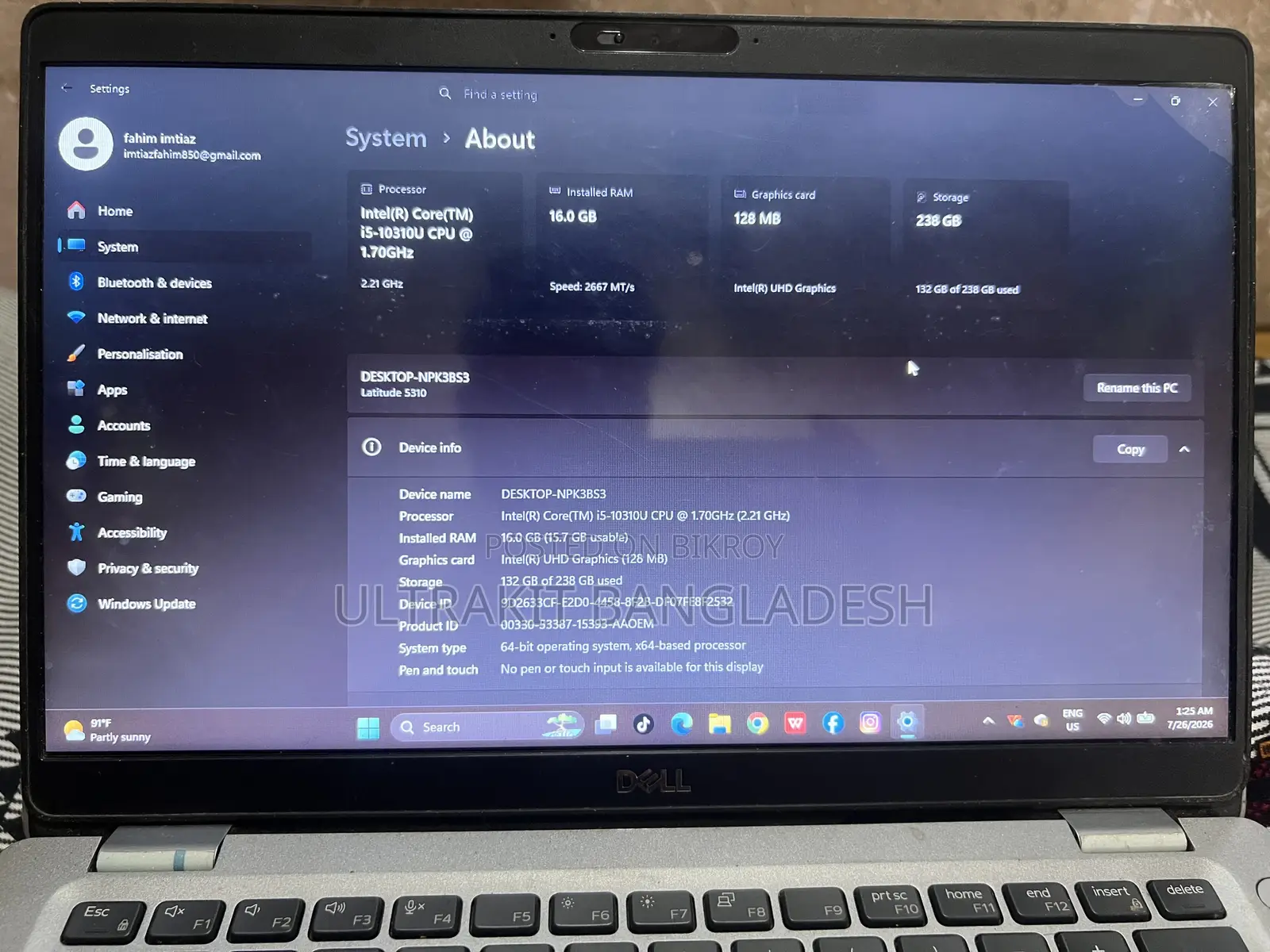 Laptop Dell Latitude 5310 16GB Intel Core i5 SSD 256GB