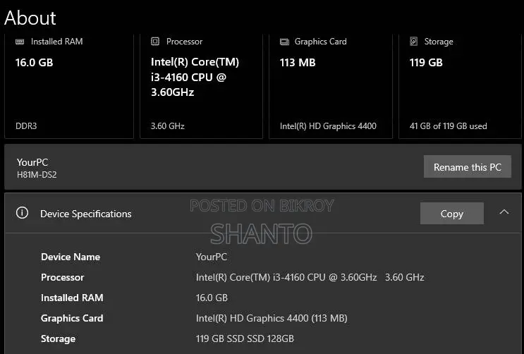 Desktop Computer Gigabyte 16GB Intel Core i3 SSD 128GB