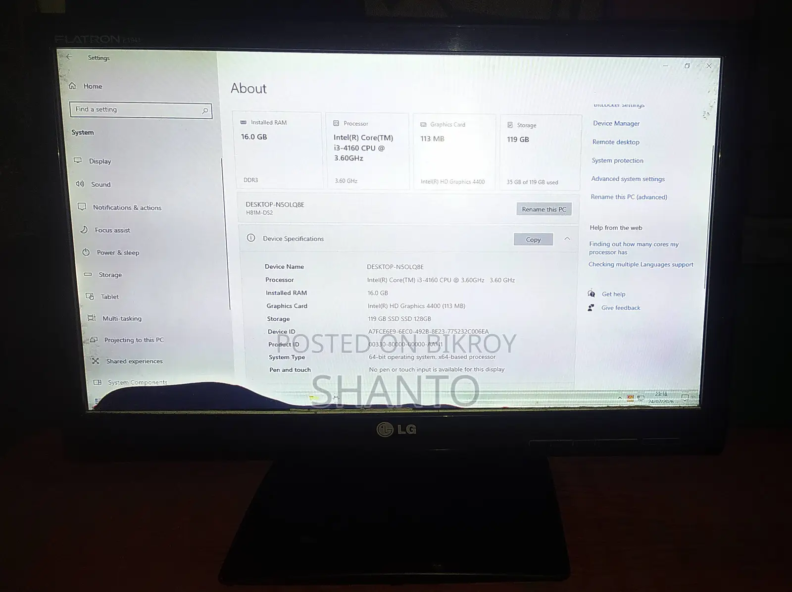 Desktop Computer Gigabyte 16GB Intel Core i3 SSD 128GB