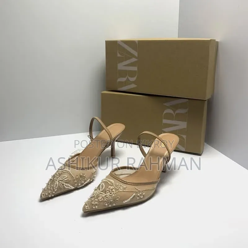 Zara Embroidered Mesh Slingback Flat Shoes