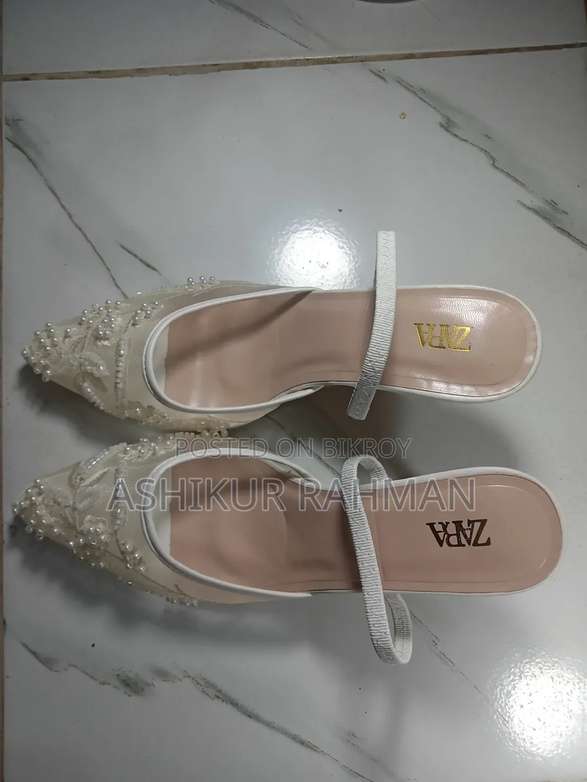 Zara Embroidered Mesh Slingback Flat Shoes