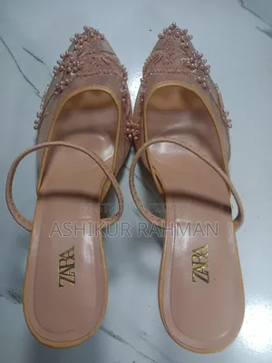 Zara Embroidered Mesh Slingback Flat Shoes