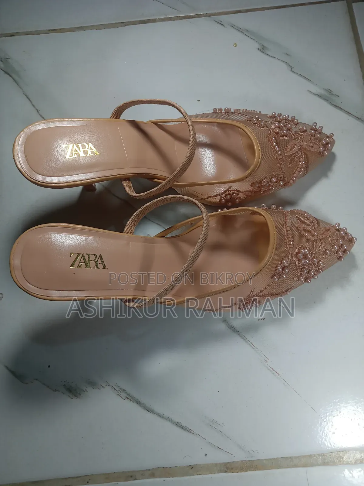 Zara Embroidered Mesh Slingback Flat Shoes