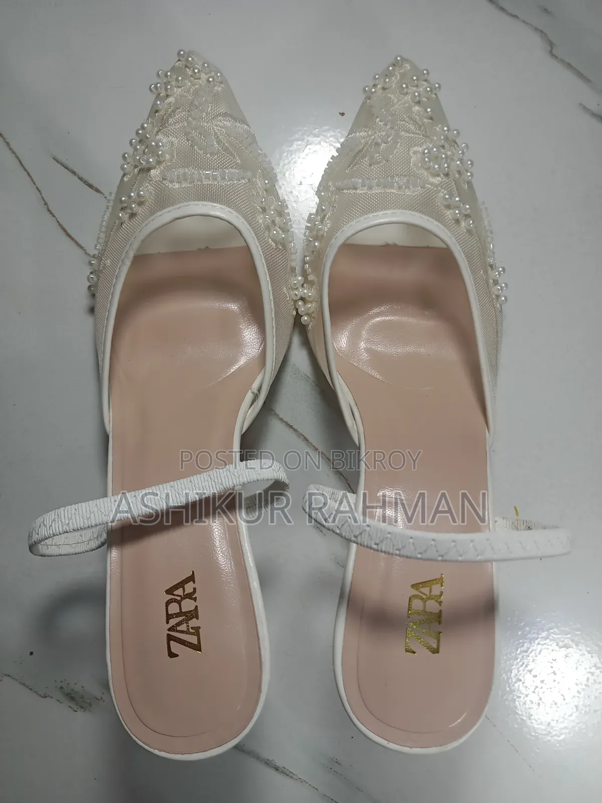 Zara Embroidered Mesh Slingback Flat Shoes