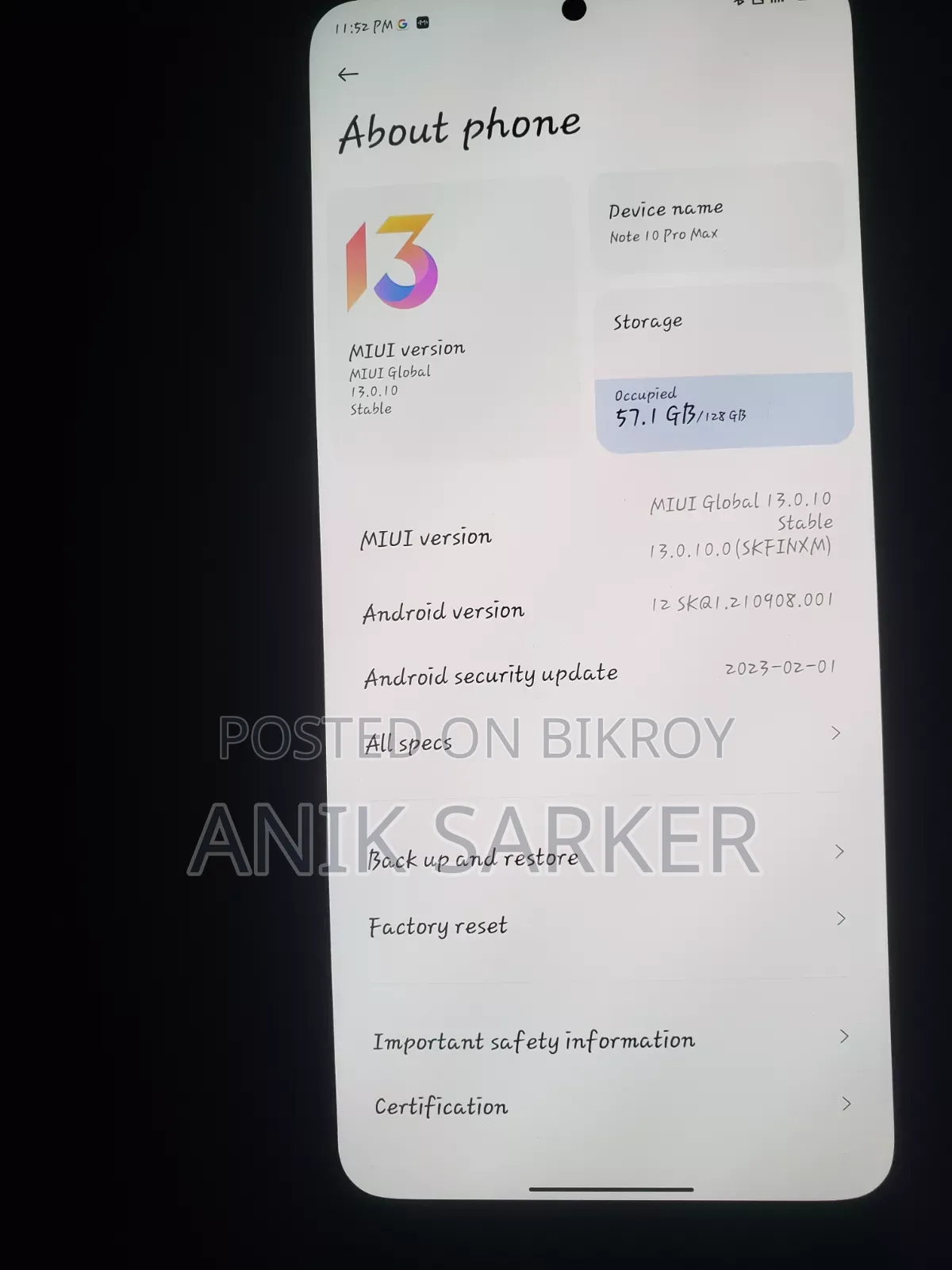 Xiaomi Redmi Note 10 Pro Max 128 GB Black