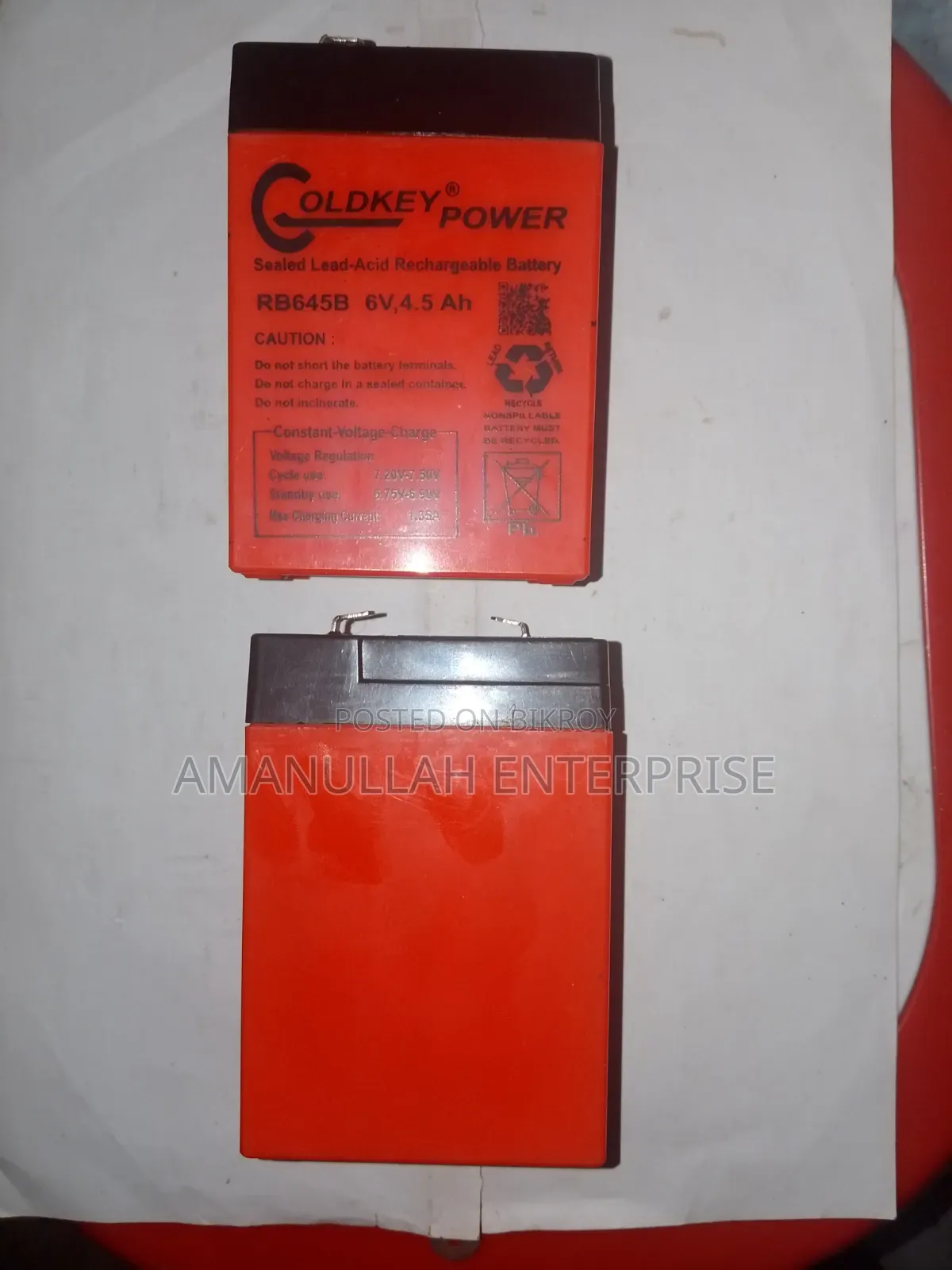 GOLDKEY POWER 6V 4.5Ah Rechargeable Sealed Lead-Acid Battery.