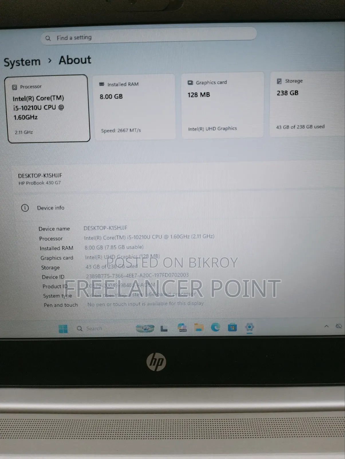 Laptop HP ProBook 430 G7 8GB Intel Core I5 SSD 256GB