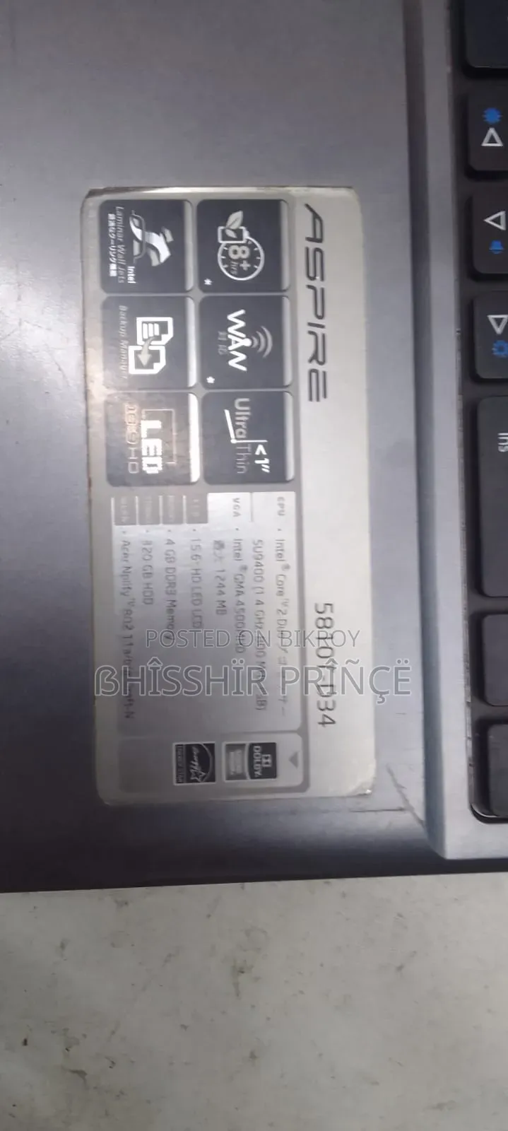 Laptop Acer Aspire 5810T 4GB Intel Core 2 Duo HDD+SSD 320GB