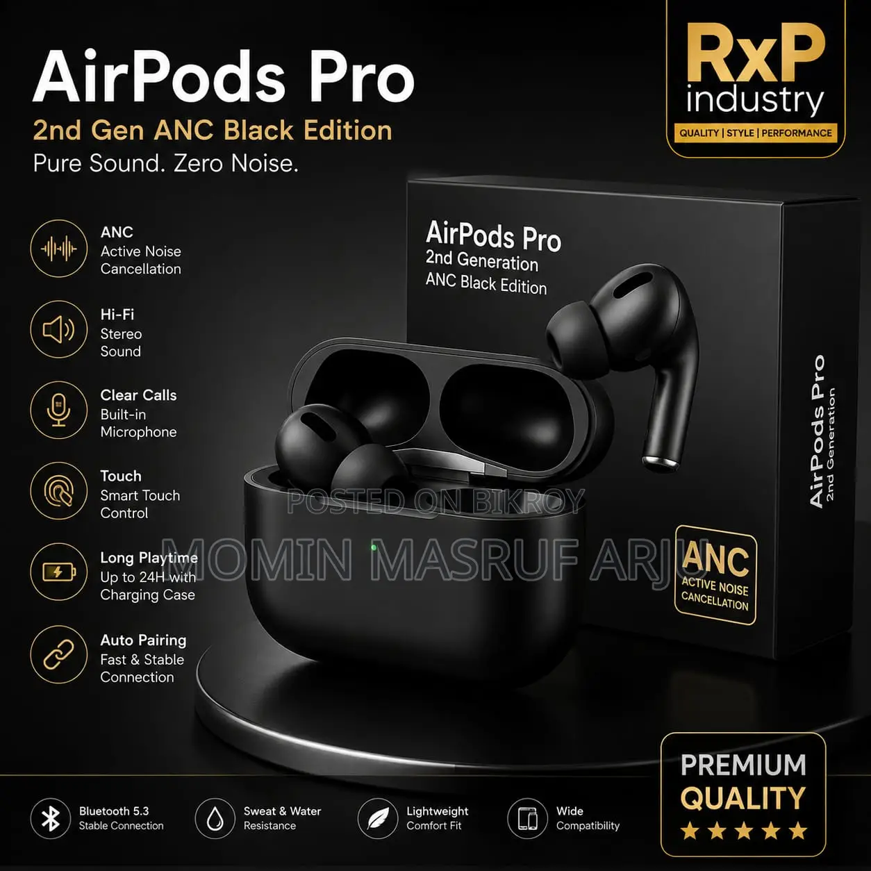 AirPods Pro 2nd Gen ANC Black Edition Bluetooth 5.3 Wireless