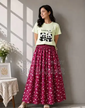 Girls Linen Skirt and Tshirt Set