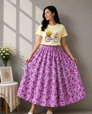 Girls Linen Skirt and Tshirt Set