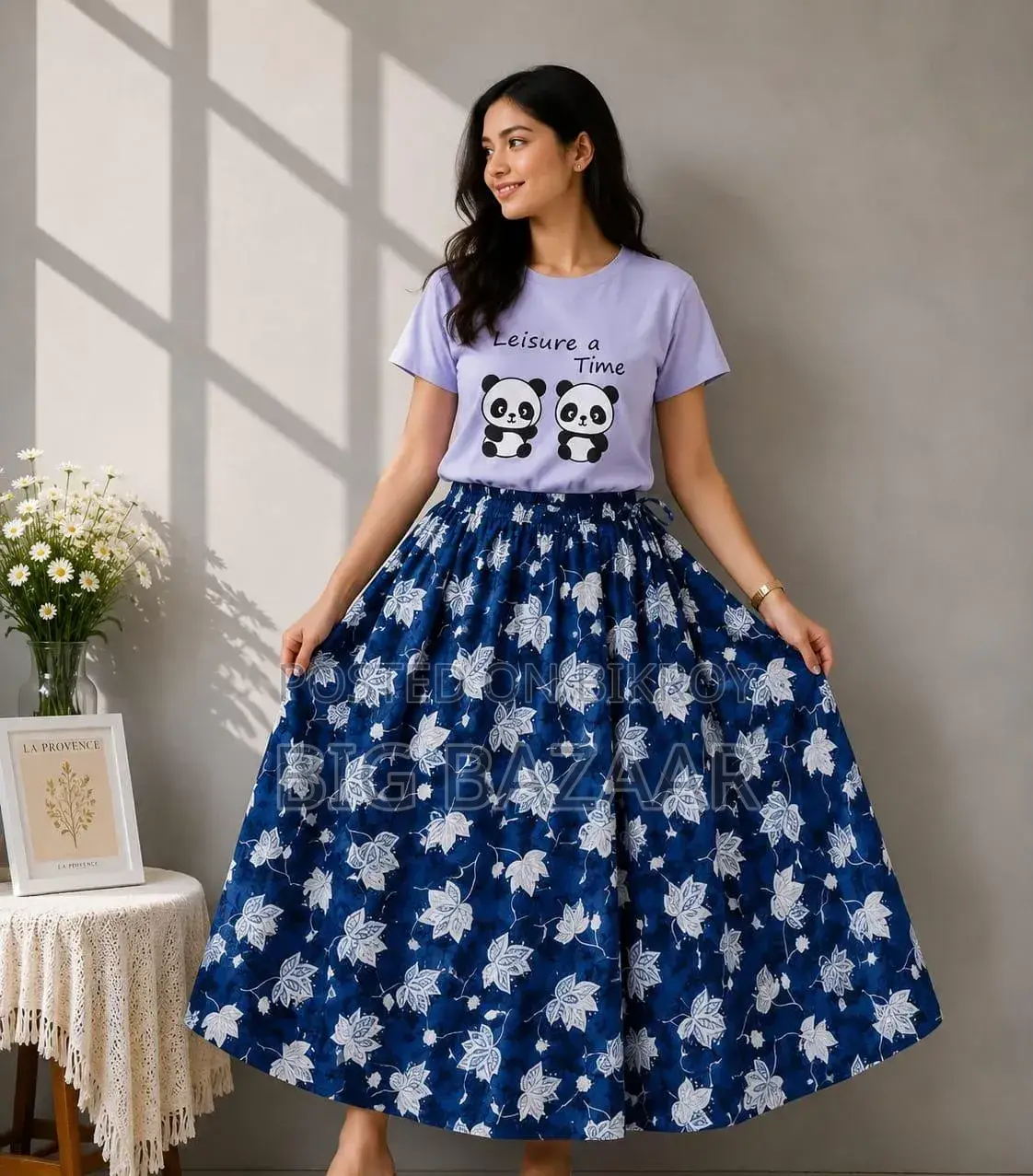 Girls Linen Skirt and Tshirt Set