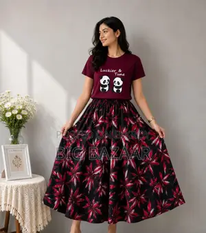 Girls Linen Skirt and Tshirt Set