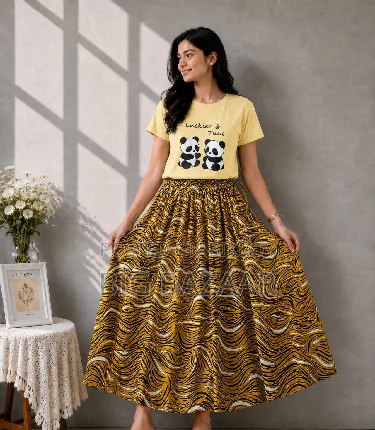Girls Linen Skirt and Tshirt Set