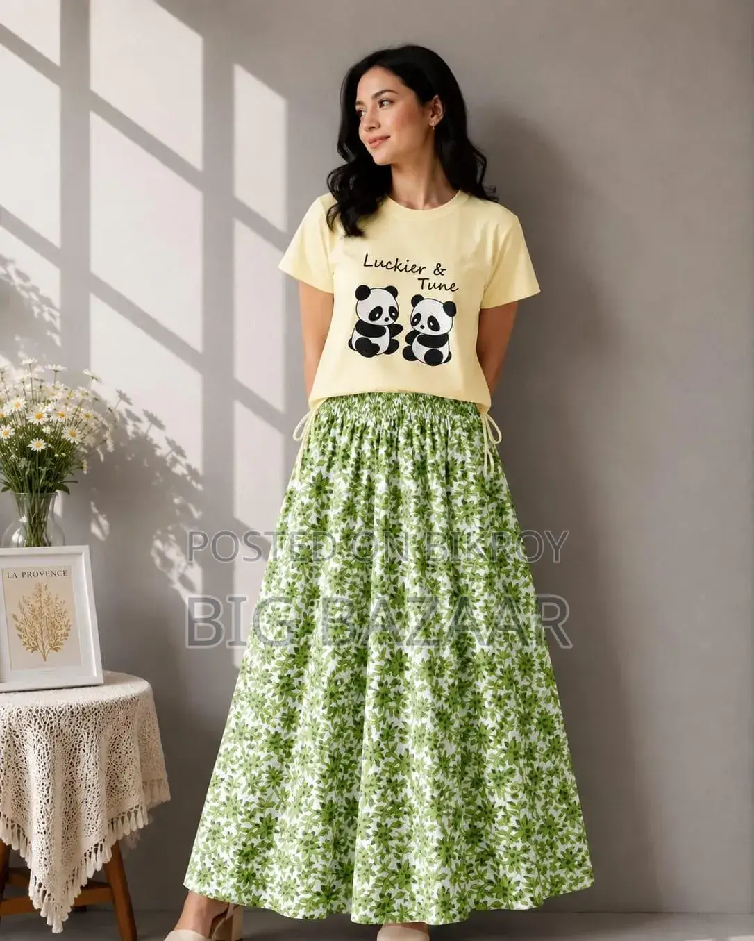 Girls Linen Skirt and Tshirt Set