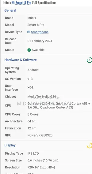 Infinix Smart 8 Plus 128 GB Yellow