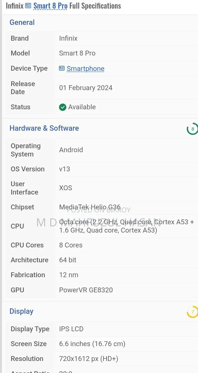 Infinix Smart 8 Plus 128 GB Yellow