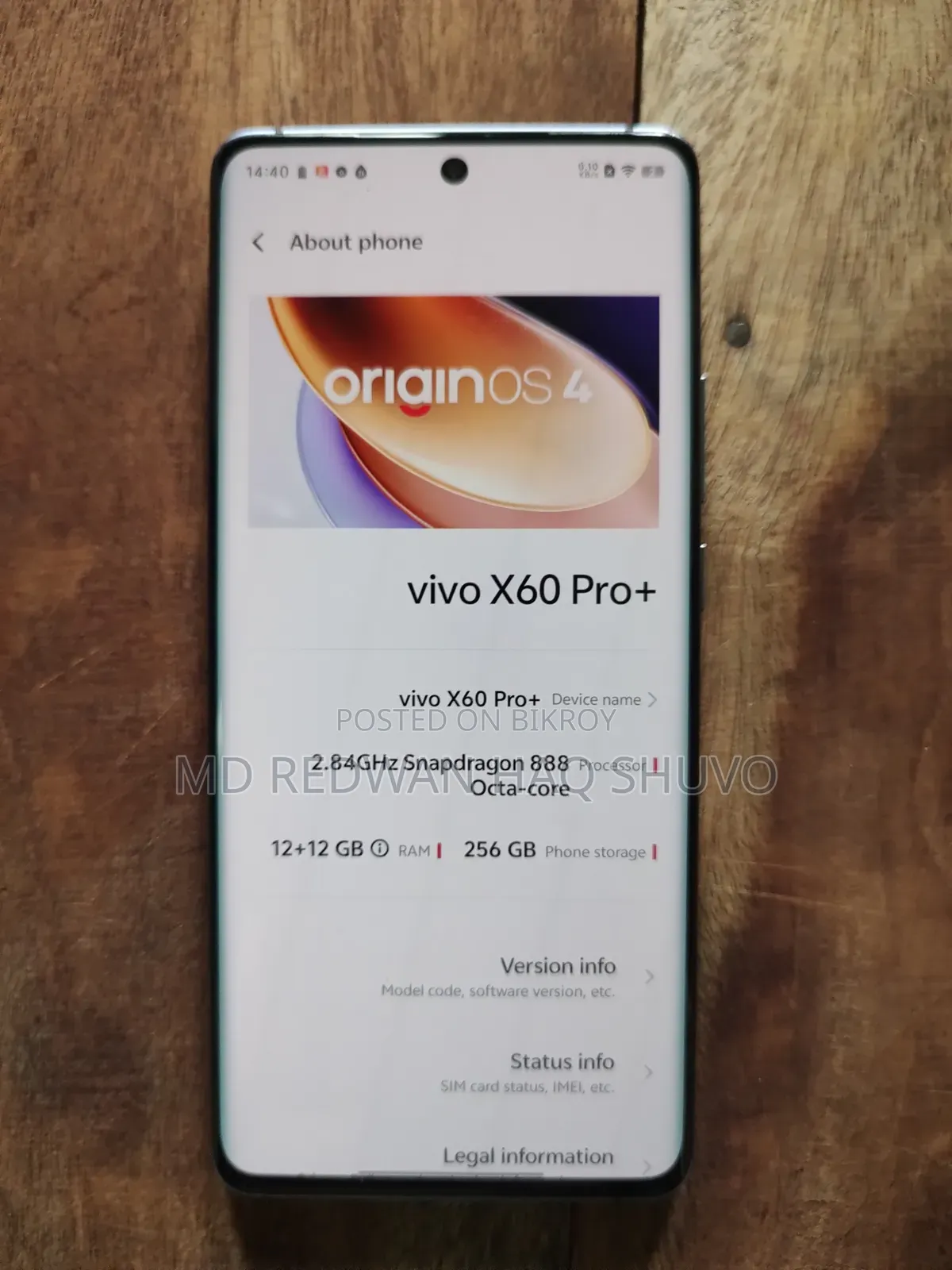 Vivo X60 Pro+ 5G 256 GB কালো