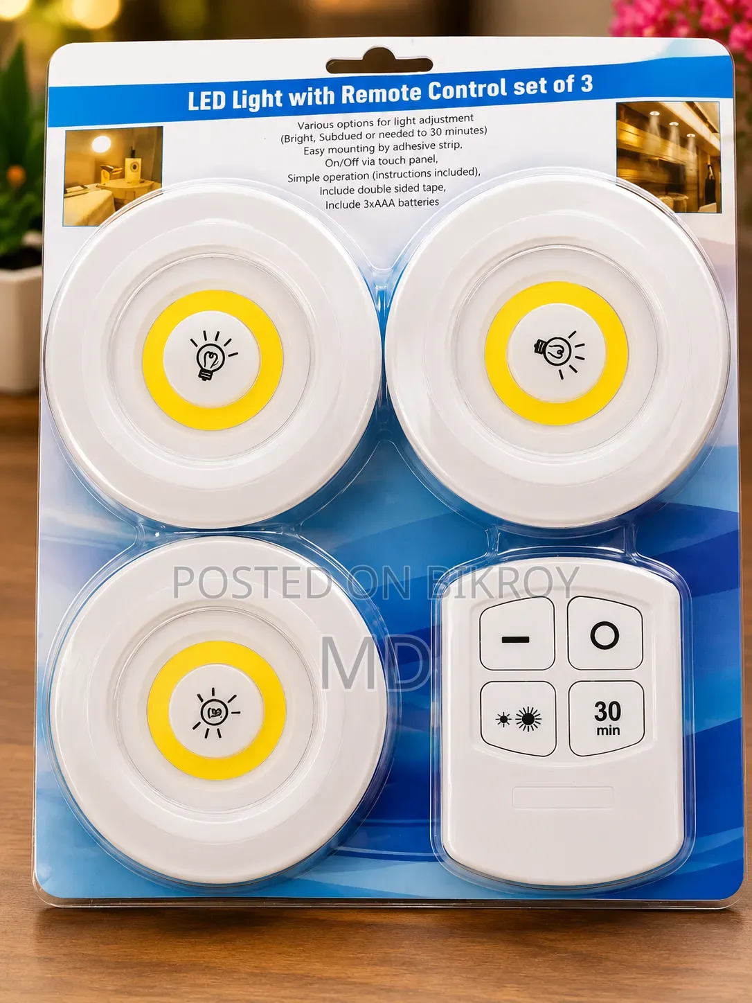 3-Piece Wireless LED Puck Light With Remote Control