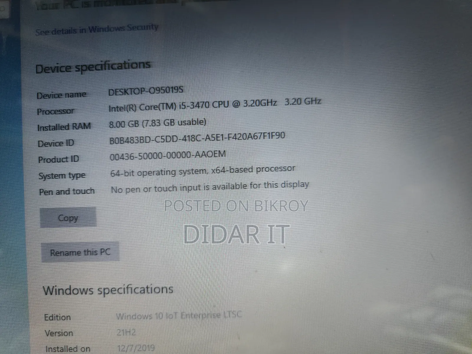 Desktop Computer Lenovo 8GB Intel Core I5 HDD 500GB