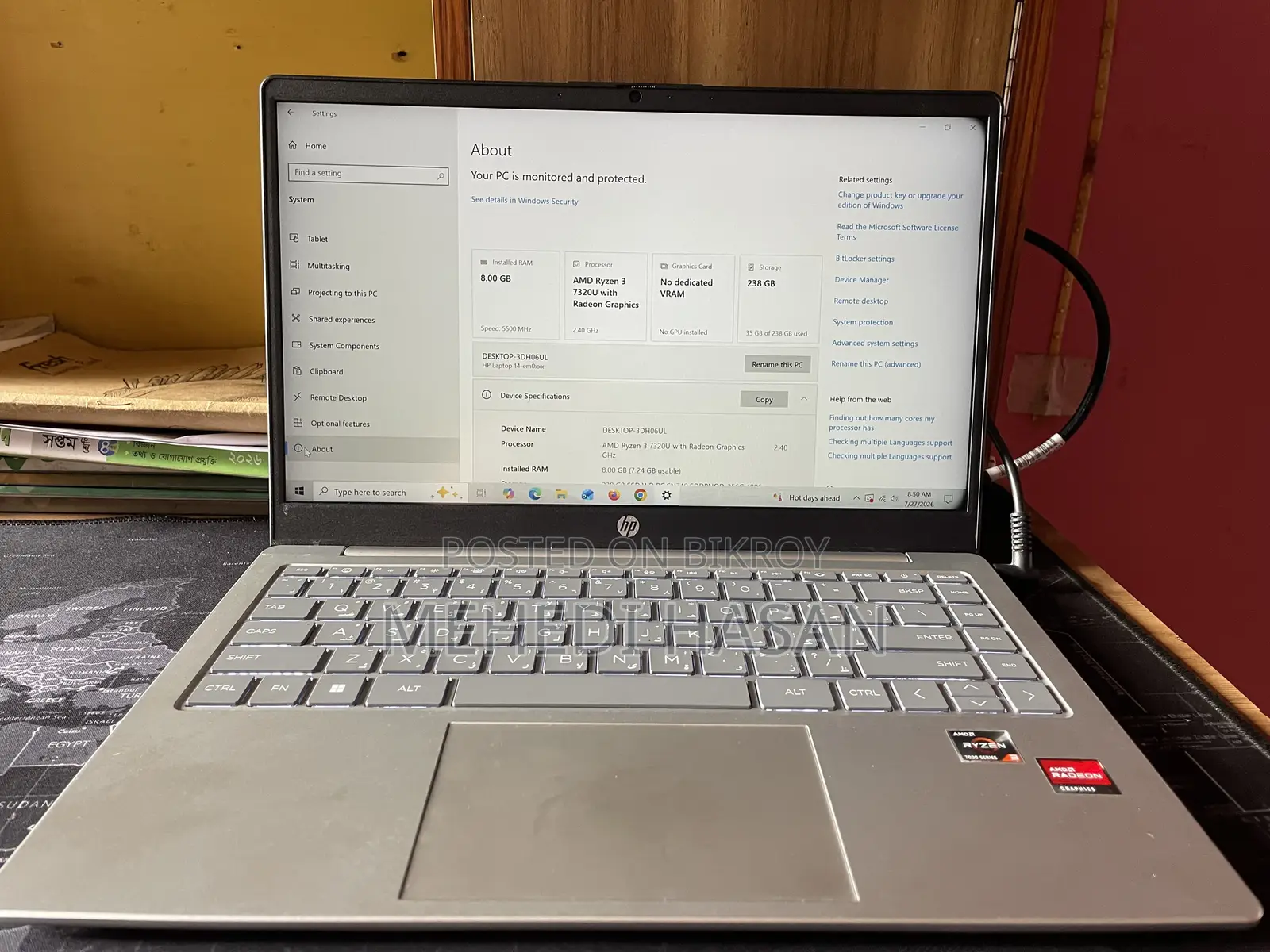 Laptop HP 15s 8GB AMD Ryzen 3 SSD 256GB