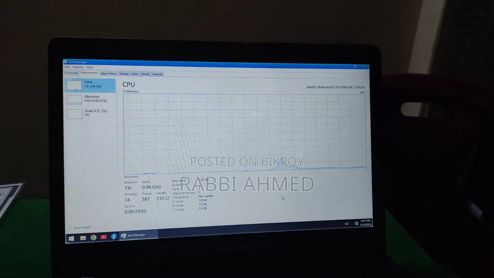 Laptop Samsung 4GB Intel Pentium SSD 128GB