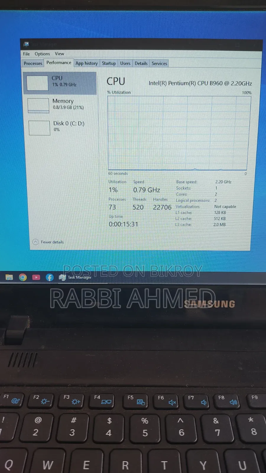 Laptop Samsung 4GB Intel Pentium SSD 128GB