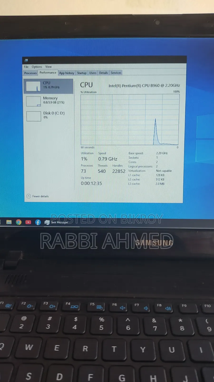 Laptop Samsung 4GB Intel Pentium SSD 128GB