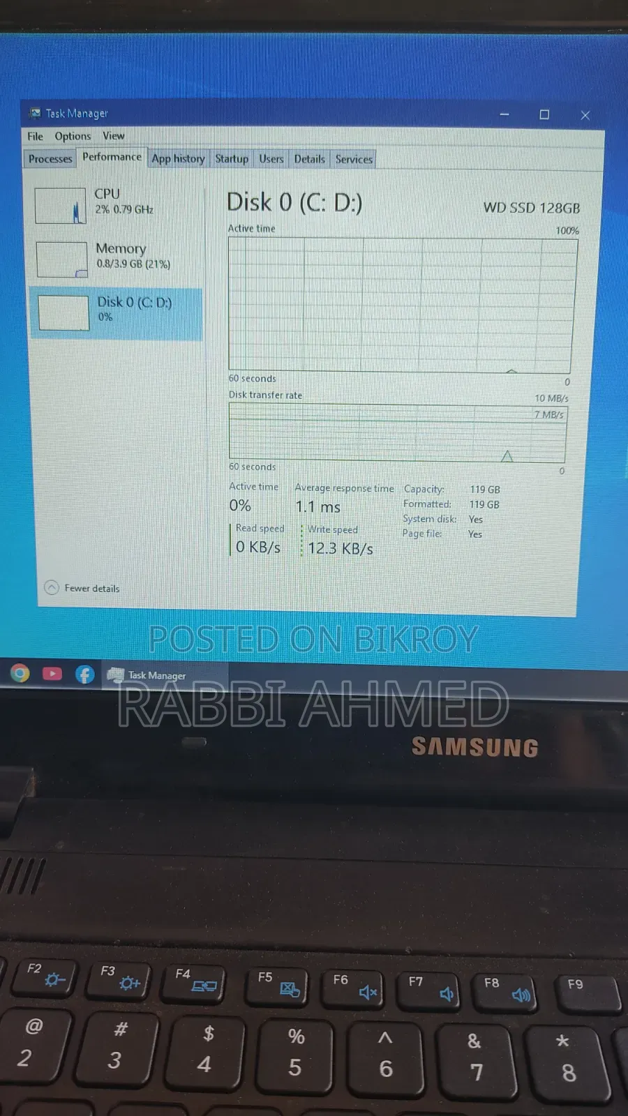 Laptop Samsung 4GB Intel Pentium SSD 128GB