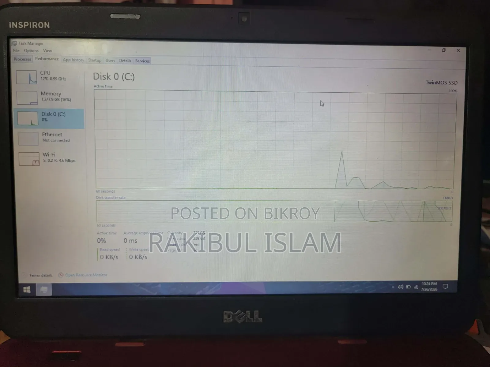 ল্যাপটপ ডেল ৮জিবি ইন্টেল কোর আই৫ এসএসডি ১২৮জিবি