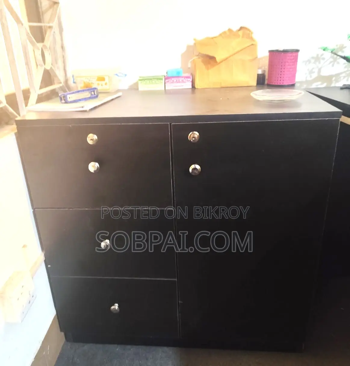 Premium Black Office Side Cabinet With Drawers Lock (2.6' X 1.6')