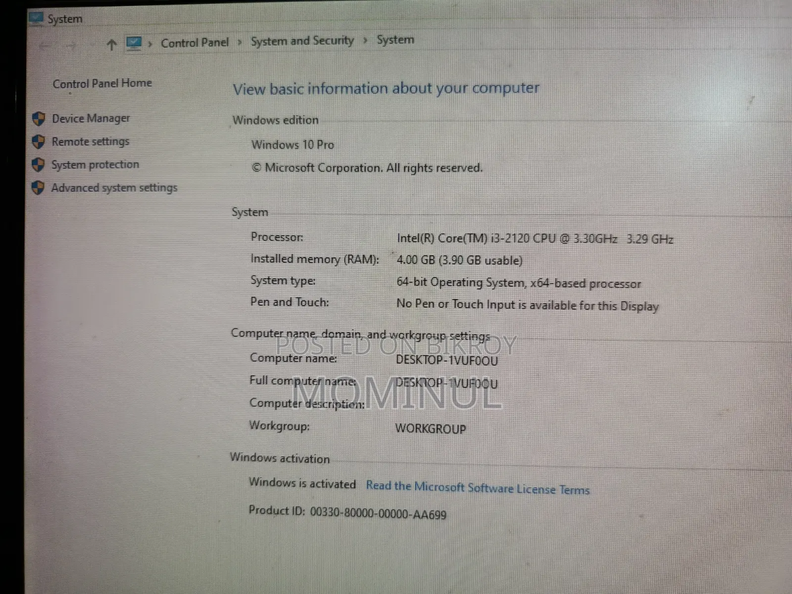 Desktop Computer 4GB Intel Core I3 HDD 512GB