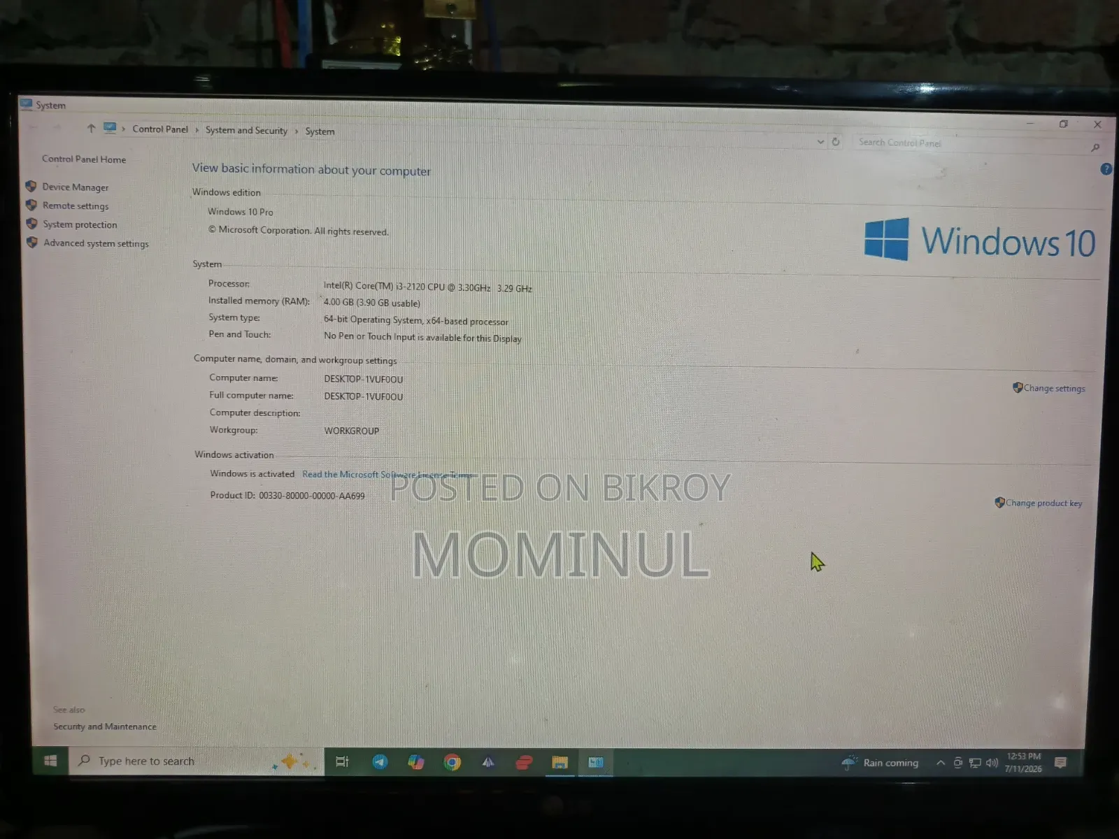 Desktop Computer 4GB Intel Core I3 HDD 512GB