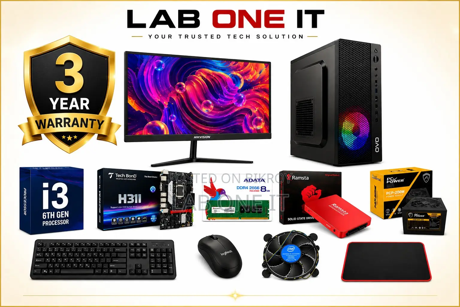 নতুন ডেস্কটপ কম্পিউটার 8GB Intel Core I3 SSD 128GB