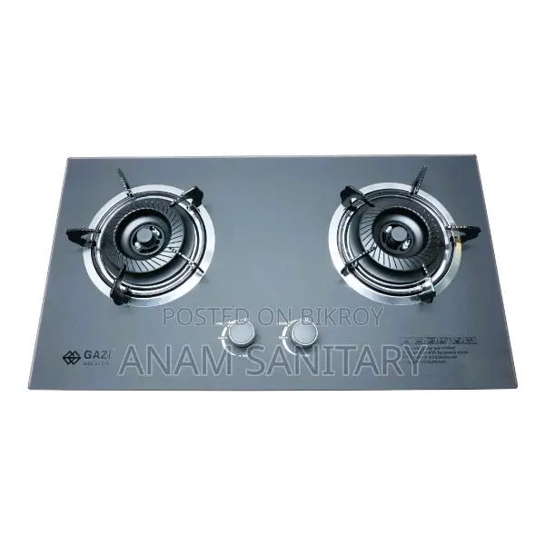 Gazi TG-204 LPG Smiss Double Burner Glass Body Gas Stove (For Cylinder)