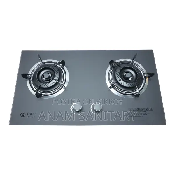 Gazi TG-204 LPG Smiss Double Burner Glass Body Gas Stove (For Cylinder)