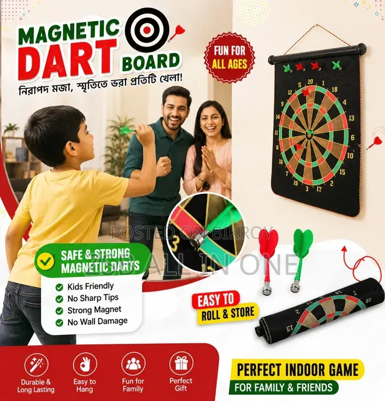 Premium Double-Sided Wooden Dart Board Game
