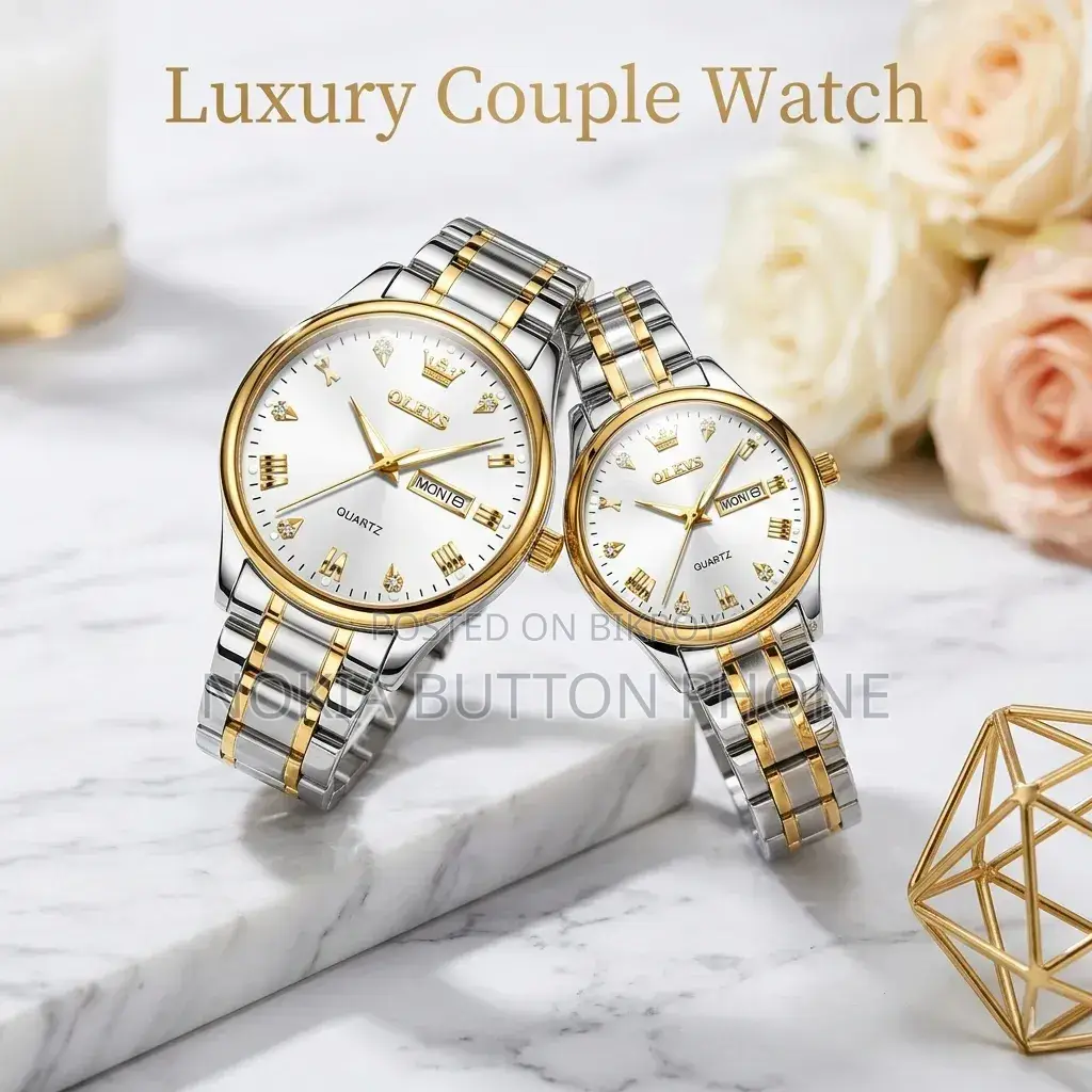 Olevs 5563 Couple Watch Two Tone Chain (White Dial)
