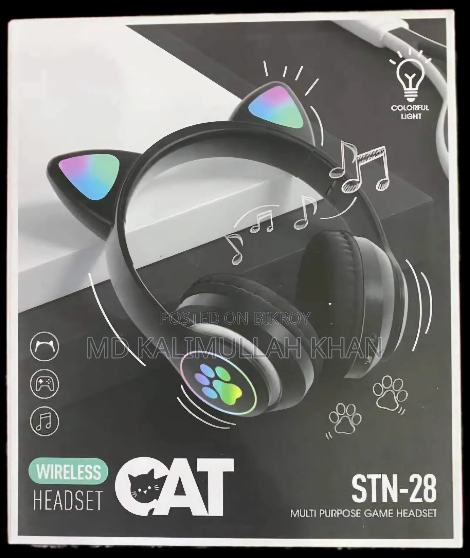LED Flash Cute Cat Ears Wireless Headphone With Microphone