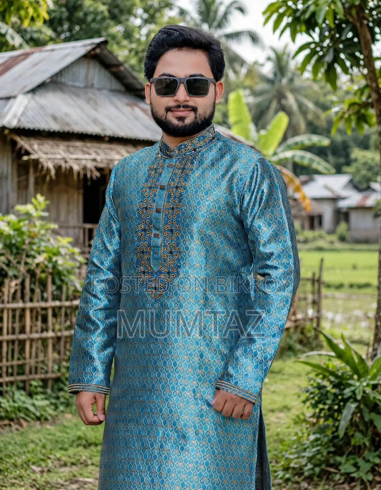 আকাশী নীল রঙের কাতান পাঞ্জাবি